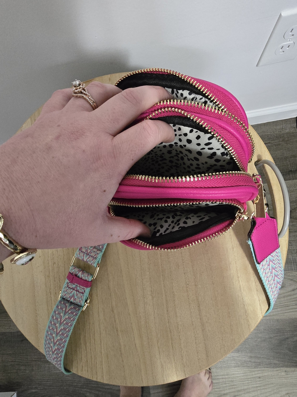 Hot Pink Multi-Zip Mali & Lili Crossbody Bag - Picture 3 of 3